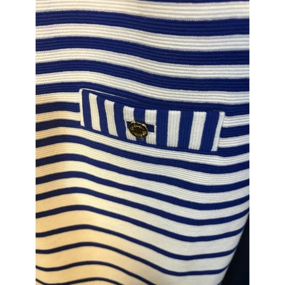 Lilly Pulitzer XL Navy White Striped Shift Dress Short Sleeve Gold Zip Nautical - Picture 3 of 5